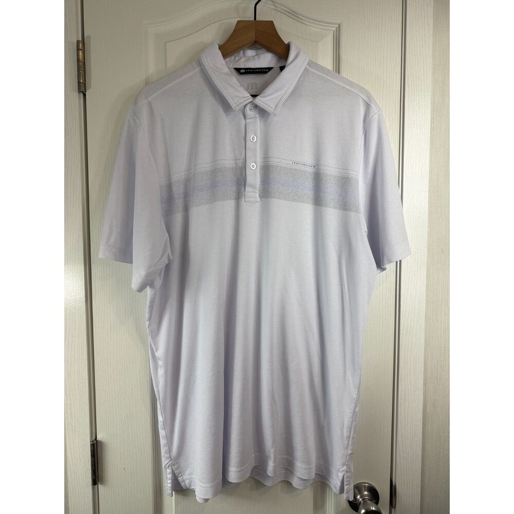 Travis Mathew Mens XXL 2XL White Gray Stripe Golf Polo Shirt